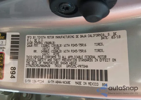 2018 Toyota Tacoma Sr5 V6 из США, поврежденный, VIN 3TMAZ5CN5JM060420